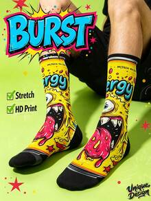 Cool 360° Printed Men's Socks - Street Style Socks, Graffiti Monster, Hip Hop Big Mouth Monster, Colorful, Fun Socks, Suitable For Daily, Holiday And Party Occasions - Yellow - View 2