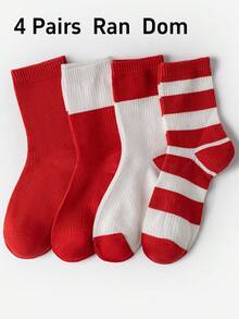 1/4 Pairs Women's Mid-Calf Socks, Autumn/Winter Warm, Red Patchwork, Moisture-Wicking, Odor-Resistant, Antibacterial, Comfortable, Seamless, All-Season - Multicolor - View 11