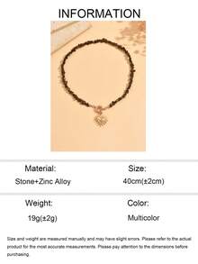 1pc Vintage Casual Asymmetrical Stone Beaded Necklace With Classic Versatile Metal Thorn Heart Pendant, Fashion Women's Neck Jewelry Suitable For Daily Wear And Vacation Party, Stone Shape, Size, Number And Color Arrangement Are Random - Multicolor - View 5