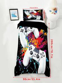 2/3件組彩色遊戲控制器印花床上用品套組，單人/雙人/Queen/King尺寸被套含枕套，四季適用，適合兒童、青少年、男孩與女孩臥室（不含填充物），100%聚酯纖維 - 彩色 - 查看 19
