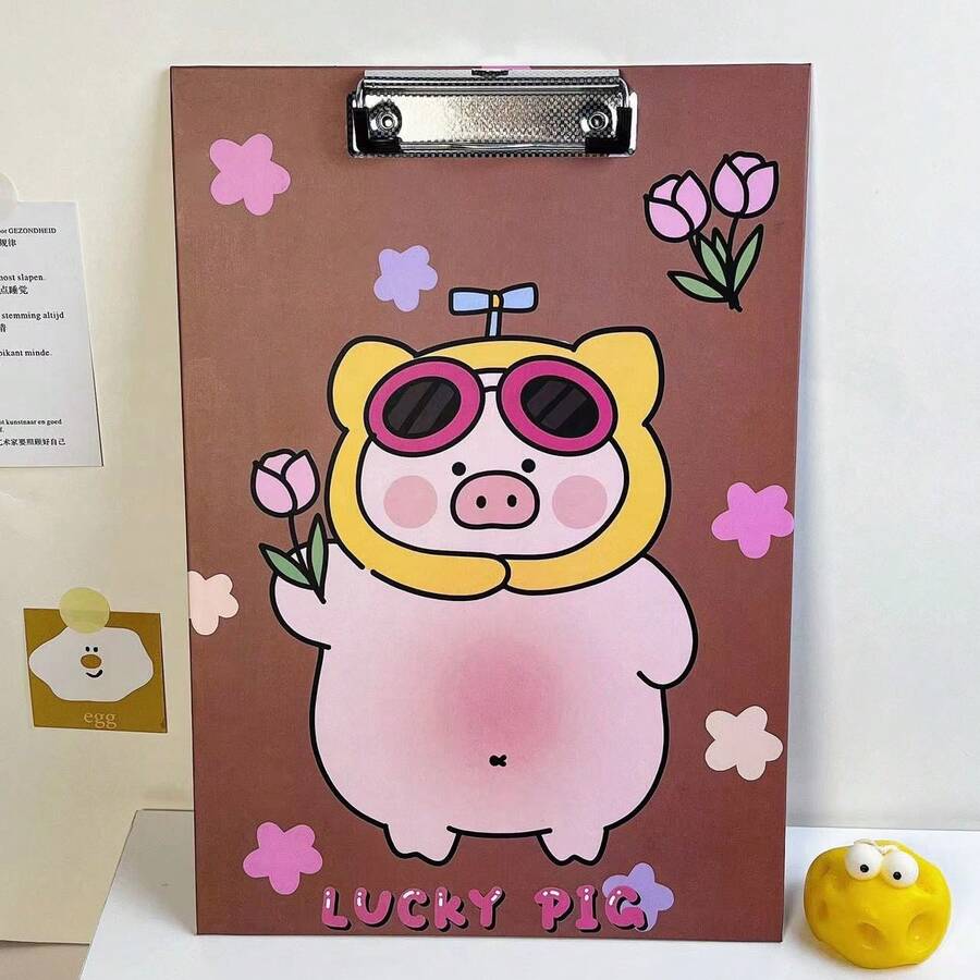 Portapapeles de cerdito rosa que se mueve lentamente - Cerdito rosa tonto - Ver 1