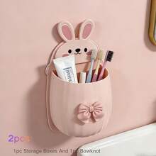 [2pcs/Set Bowknot Storage Rack] 2pcs/Set, Includes 1 Storage Rack And 1 Bowknot, Suitable For Sink And Bathroom, Can Store Toothpaste, Pencils, Combs And Other Items - Multicolor - View 1