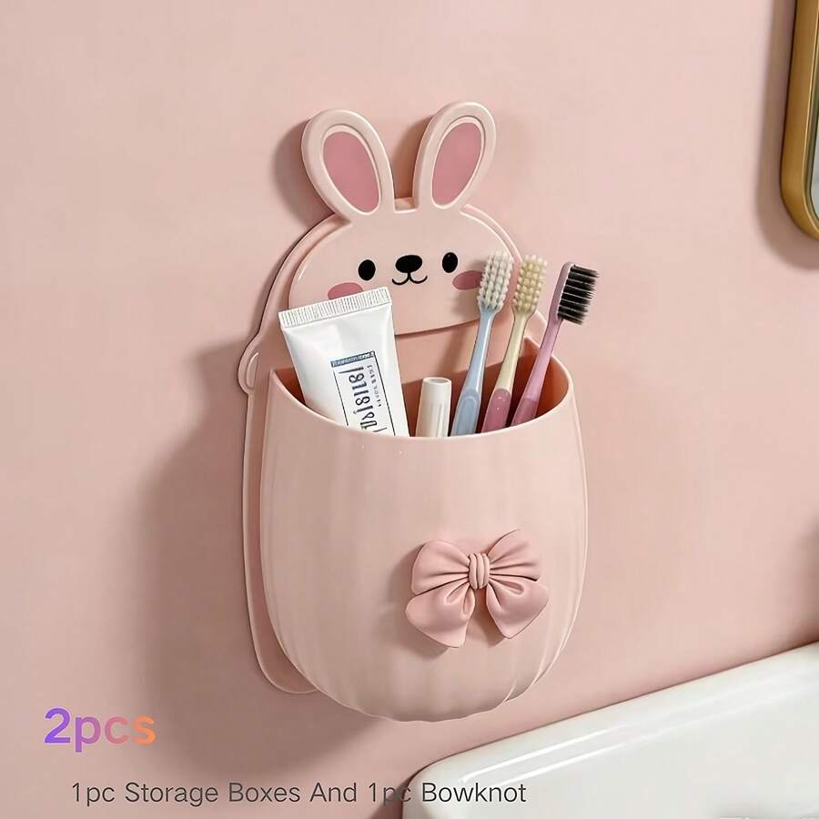 [2pcs/Set Bowknot Storage Rack] 2pcs/Set, Includes 1 Storage Rack And 1 Bowknot, Suitable For Sink And Bathroom, Can Store Toothpaste, Pencils, Combs And Other Items - Multicolor - View 1