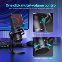 Micrófono USB Profesional, Micrófono de Condensador Cardioide con Reducción de Ruido y Control de Volumen, Plug and Play, Adecuado para Juegos, Transmisión en Vivo, Podcasting, Vlog, Grabación de Estudio, Compatible con PC, Portátil, Android y Smartphones iOS - Ver 4