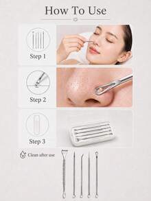 Stainless Steel Blackhead Removal Tool Set, Professional Dual-Head Blackhead Remover - With Case, For Removing Blackheads, Exfoliating, Massaging, Cleaning, Hypoallergenic Design, Suitable For All Skin Types, Facial Care Tool, Travel Essential. - Multicolor - View 7