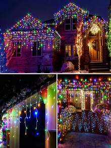 1 pieza Guirnalda de luces solares de pilar de hielo, 97/160 LED Luces de hadas para exteriores, 8 modos de iluminación, IP65 impermeable Luces de cortina, Balcón, Jardín, Aleros, Fiesta, Pared, Ventana, Porche, Patio, Pabellón, Decoración de fiesta de Navidad, Luz decorativa colgante-5.5M/7M - Luces LED solares tipo carámbano - Ver 8