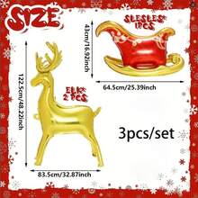 3pcs 2 Gold Reindeer + 1 Sleigh Christmas Reindeer Sleigh Foil Balloon Set, Suitable For Christmas Party Scene Decoration Props - View 6