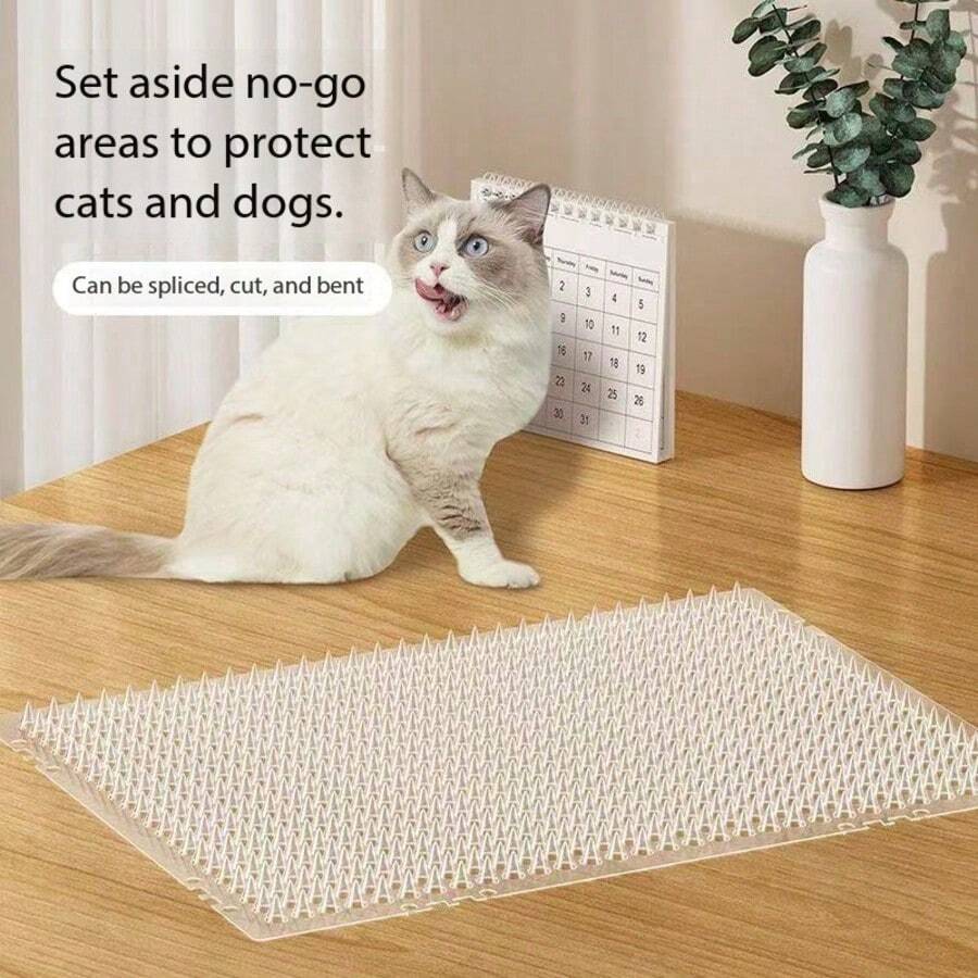1 Set (3/6/12/20pcs) Transparent Cat Deterrent Spikes, Home Protection Sticker, Cat Repellent Isolation Area Spiked Net, Can Be Spliced And Cut, Can Be Used With Cable Ties And No-Trace Adhesive - 6 Pieces - View 1
