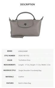 Longchamp Women's Handbag - Pigeon Grey 34205 987 P55 - View 9
