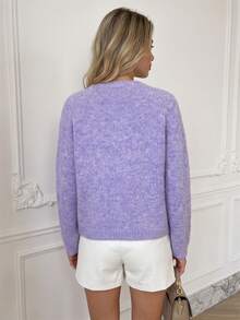 Wixra Women's Round Neck Raglan Sleeve Soft Plush Knit Cardigan, Front Button Long Sleeve Sweater Jacket - Mauve Purple - View 2
