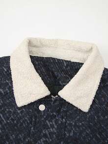 American Style Lamb Wool Lapel Patchwork Jacket Coat, Vintage Dark Pattern Design, Spring/Autumn Fashion Streetwear For Men And Women - Blue - View 4