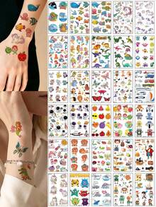 30pcs Cartoon Temporary Tattoo Stickers, Unicorn, Dinosaur, Mermaid Designs, Waterproof, Perfect Gift For Birthday Party - Multicolor - View 1