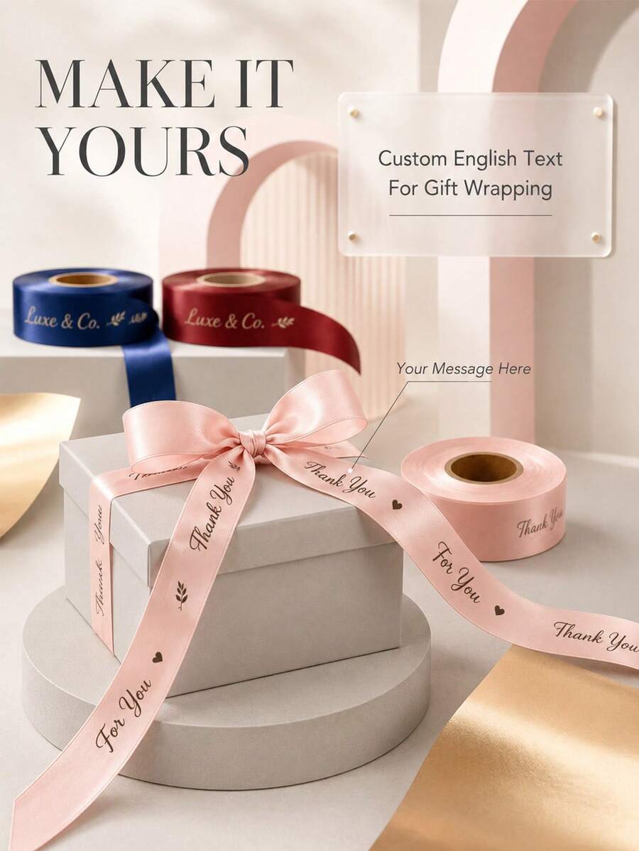 客製化緞面絲帶 25mm 個性化 DIY 緞面絲帶，禮物包裝、生日、婚禮、週年紀念、編織絲帶蝴蝶結裝飾禮品、學校用品、返校季