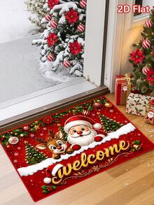 1 pieza Felpudo rojo navideño con Papá Noel, renos, árbol de Navidad y texto de bienvenida, felpudo de entrada de terciopelo cristalino navideño, alfombra de Feliz Navidad, felpudo de bienvenida, alfombra decorativa lavable, Feliz Navidad, decoración navideña, decoración de Navidad, decoración de fiesta de vacaciones, decoración de baby shower, decoración de habitación infantil, decoración del hogar interior y exterior de invierno, decoración de baño, cocina y sala de estar - Navidad Modelo B - Ver 6