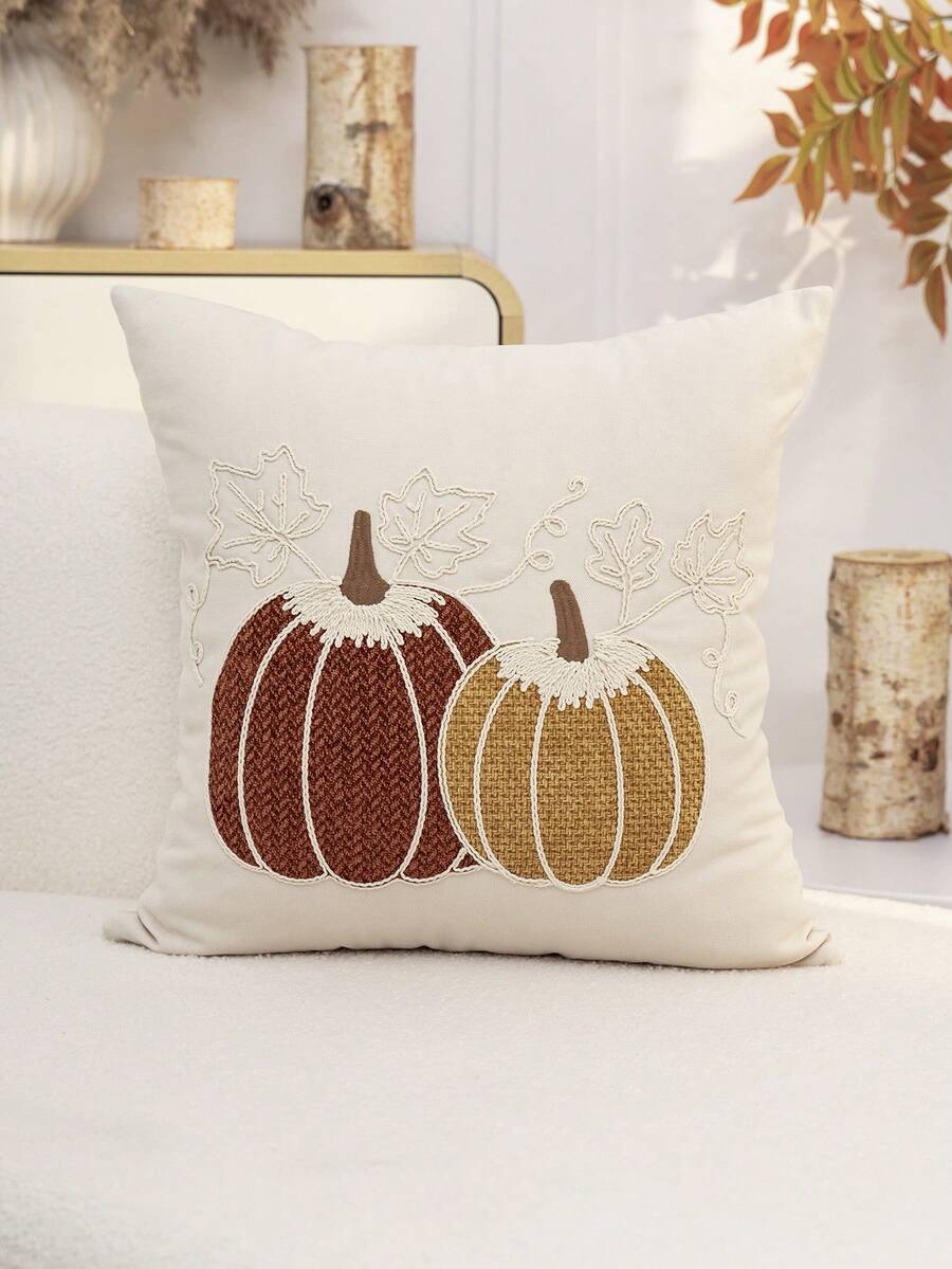 1 buah Sarung Bantal Hias Bordir Warna Beige, Cocok untuk Dekorasi Dalam Ruangan, Dekorasi Thanksgiving, Sarung Bantal Sepanjang Musim, Tanpa Isian Bantal