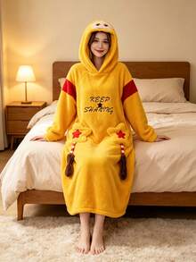 Cute Star Pattern Loungewear, Suitable For Christmas, Halloween Or Girls' Party. Coral Fleece Bathrobe, Women's Winter Wear, 2026 Warm Loungewear, Suitable For Winter, Bedroom And Home Leisure, Unisex. - Multicolor - View 3