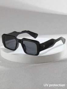 1 Pair Men's Square Rivet Minimalist Fashion Glasses, Suitable For Daily Driving, Stage Performance, Party, Outdoor Travel. PC Frame With Orange/Grey Lens Options - Multicolor - View 14