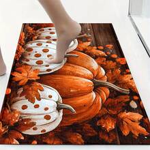 1pc Autumn Series Polka Dot White Pumpkin Orange Pumpkin Pattern Printed Faux Cashmere Surface TPR Bottom Door Mat, Bathroom Mat, Kitchen Mat, Laundry Room Mat, Holiday Atmosphere Decor, Home Decor, Party Decor, Wedding Decor, Dining Kitchen Decor - Multicolor - View 6