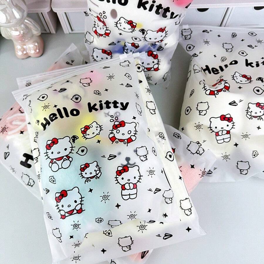 SANRIO 1pc Transparent Waterproof Zipper Storage Bag With Hello Kitty Print, Portable Travel Luggage Sorting Pouch For Underwear, Socks & Cosmetics - Travel Storage Bag - View 1
