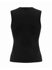 Elegant Vintage Solid Color Sleeveless Frog Button Knit Top - Black - View 8