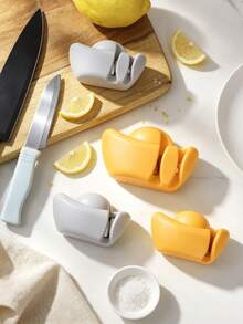 1pc Creative Oval-Shaped Knife Sharpener, Portable Kitchen Quick Blade Sharpening Tool, Equipped With White Corundum Grinding Wheel And Ceramic Rod, For Coarse Grinding And Fine Polishing, Mini Manual Knife Sharpener For Home Kitchen - Multicolor - View 4
