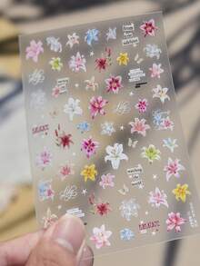 1 Lily Nail Charm Stickers Watercolor Flower Self Adhesive Nail Art Stickers Butterfly Letter Design Spring/Summer Nail Decoration Stickers - Multicolor - View 3