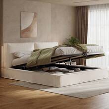 Bed Frame Beige 231 X 196 X 105 Cm - 米色 - 查看 2