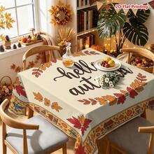 1/2pcs Autumn Tablecloth, Autumn Harvest Theme Polyester Fiber Tablecloth, Country Farmhouse Style Hand-Painted Maple Leaf Pumpkin Cottage Pattern, Suitable For Dining Room Table, Coffee Table, Kitchen, Picnic, Camping, Desktop Decoration, Holiday Setup, Tabletop Protection - Multicolor - View 10