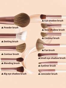 ronshadow 12pcs Professional Makeup Brush Set In Apricot Coffee Color, Multi-Specification Set With Powder Brush, Fan-Shaped Highlighter Brush, Angled Contour Brush, Detail Eyeshadow Brush, Makeup Sponge And Puff Set, With Bag, Full Face And Eye Makeup Brushes For Home Use - Apricot - View 6