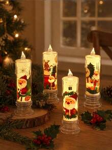 4/1pc Christmas Flameless Flickering LED Candles, Battery Operated LED Tea Lights, Cartoon Santa Claus Reindeer Snowman Print, Birthday Party, Wedding Decor, Romantic Candlelight Dinner, Valentine's Day, Christmas Decor, Home Decor, Tabletop Decor - Christmas - View 2