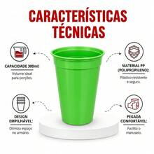 Kit 24 Copos 300ml Plástico Colorido Resistentes Festa Cozinha lembrancinha Bebidas Água Suco - Verde - Visão 5