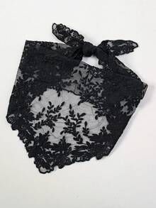 1件蕾絲花卉飾邊三角圍巾 - 彩色 - 查看 2