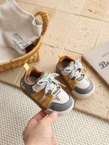 Pair Toddler Color Contrast Webbing PU Hook And Loop Toe Protection Flat Retro Sneakers For Daily Outdoor Wear - Grey - View 22