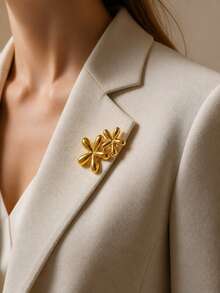 VceTd1/5PCS Fashionable Romantic Floral/Starfish Design Stainless Steel Brooch Suitable For Women's Daily Wear, Vacation, Evening Wear Or Holiday Gift - Golden - View 4