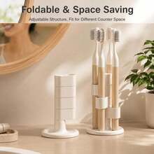 1pc Rotating Toothbrush Holder, Multi-Function Divided Storage Organizer, Non-Slip Electric Toothbrush Storage Bin, Suitable For Bathroom Sink Countertop, Office Desk Pen Holder - White - View 6