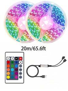 1 Set 3ft, 6ft, 9ft, 16ft, 32ft, 50ft, 65ft [2pcs 10m], 100ft [2pcs 15m] LED Light Strip, RGB LED USB Tape Light, Adjustable Brightness, With 24-Key Remote Control, Suitable For Home Decor, Bedroom, Hallway, Birthday Party, Bar, Christmas And Other Occasions - Multicolor - View 17