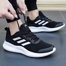Adidas Sepatu Lari Pria Low-Top Ringan, Empuk, Bernapas, dan Berbahan Jala, Tahan Lama, Model Baru - Hitam dan Putih - View 4