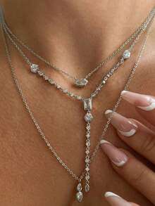 New Stainless Steel Gold Color Necklace, Minimalist Sparkling Zirconia Pendant, Suitable For Women And Girls To Wear To Parties And Weddings - Multicolor - View 11