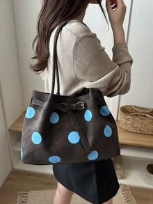 休閒大容量菱格紋純色蝴蝶結包 2025新款極簡時尚手提托特包 - 咖啡 - 查看 3