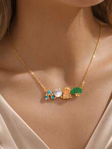rakol 1pc Cartoon Fairy Tale Style Colorful Zirconia Castle & Tree Fun Women's Necklace - Amusement Park - View 5