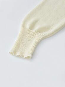 Girls' Lazy Casual Button Deep V-Neck Knit Sweater - Apricot - View 5