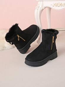 Sepatu Bot Ankle Wanita, Sepatu Bot Musim Dingin Platform Motif Leopard - Hitam - View 8