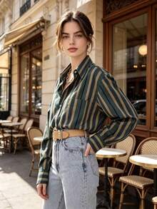 Multicolor Striped Casual Shirt, Personalized Design Loose Blouse For Daily Wear, All Seasons - Multicolor - View 3