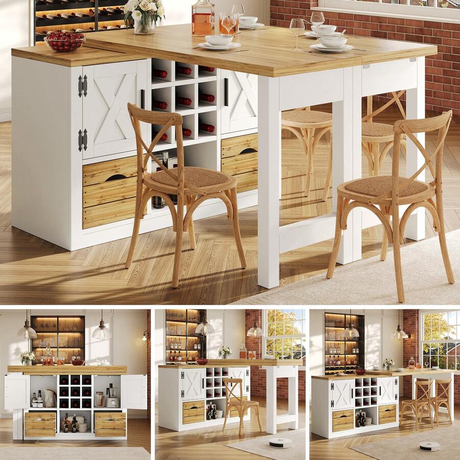 Expandable Sideboard White - Storage And Dining Table Space In Wood For Dining Room And Living Room - 白色 - 查看 1