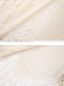 1PC Women's Autumn/Winter New Solid Color Triangle Tassel Knit Scarf Shawl - 02-beige - View 4