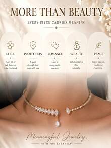 outingfit 1pc Water Drop Open Collar Necklace, Minimalist Luxury Rhinestone Clavicle Chain, Elegant Fashion Evening Gown Accessory - Gold - View 4
