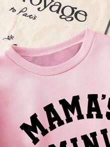Young Girl English Graphic Print Bow Decor Crew Neck Sweatshirt And Flare Pants - Pink - View 4