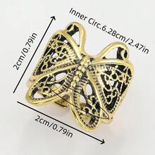 Vintage Distressed Butterfly Open Ring For Women, Niche Design Embossed Floral Pattern Adjustable Finger Ring, Personalized Retro Accessory - Gold - View 3