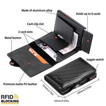 1pc RFID Anti-Theft Auto Pop-Up Card Holder, High-Quality Men's Large Capacity 6-Card Slots Multi-Function Bank Card Wallet, One-Button Pop-Up Card Extraction Convenient, Anti-Demagnetization Portable Card Case, Business Commute Coin Storage, Available In Carbon Fiber / Retro Leather, Ideal Gift For Father's Day, Valentine's Day, Teacher's Day - A - View 10