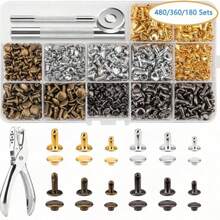 360/180 Sets Leather Rivets, Leather Rivet Kit, 4 Colors 3 Sizes Leather Rivets And Snaps For Leather Crafts, Clothing, Shoes, Leather Boots, Bags, Decoration (Gold, Silver, Bronze And Gunmetal) - D - View 1